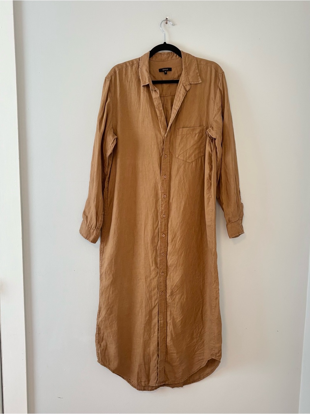 Quince 100% European Linen Maxi Shirt Dress Golden Brown Long Sleeve Button-Up